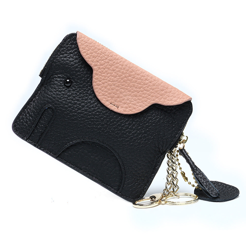 Colour-Block Elephant Leather Coin Purse – Genuine Cowhide Mini Bag