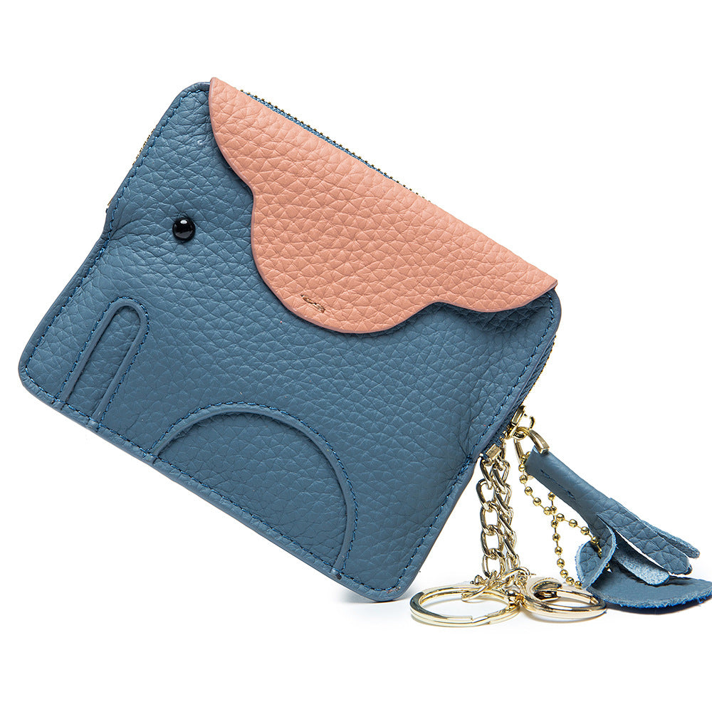 Colour-Block Elephant Leather Coin Purse – Genuine Cowhide Mini Bag