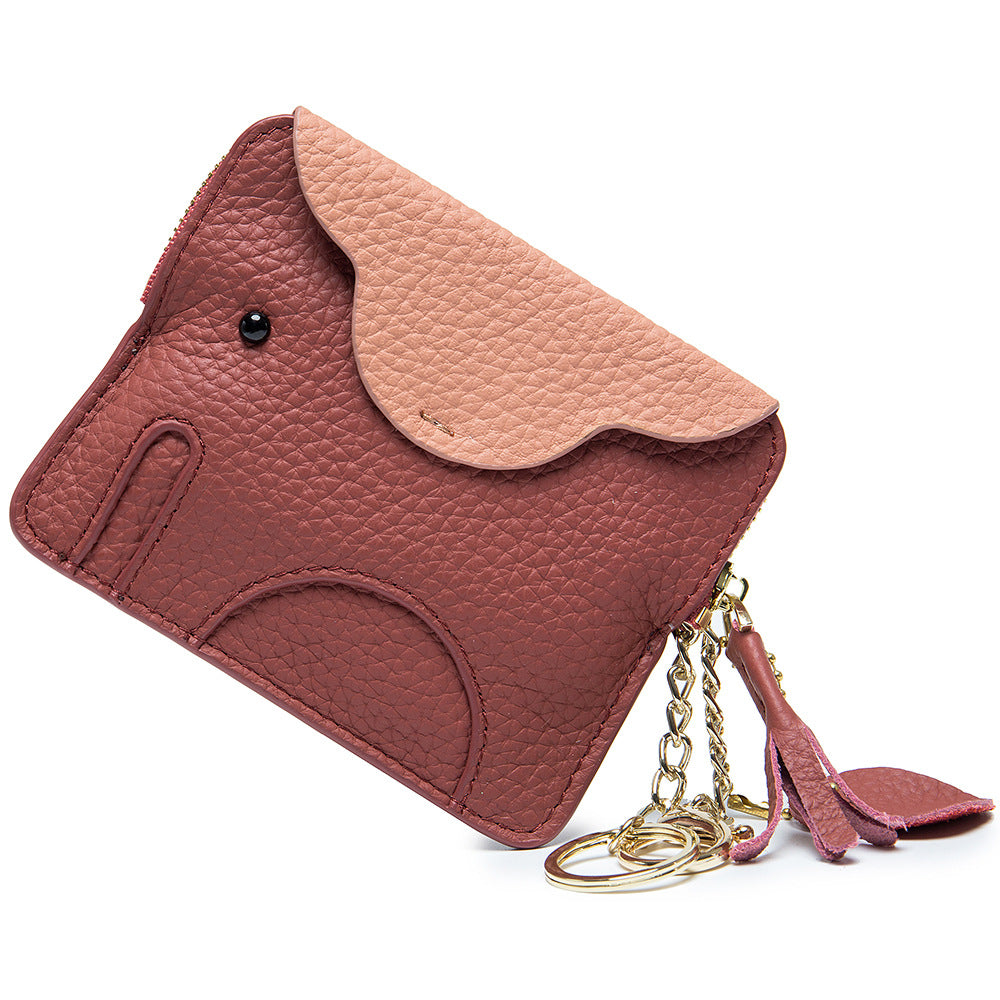 Colour-Block Elephant Leather Coin Purse – Genuine Cowhide Mini Bag