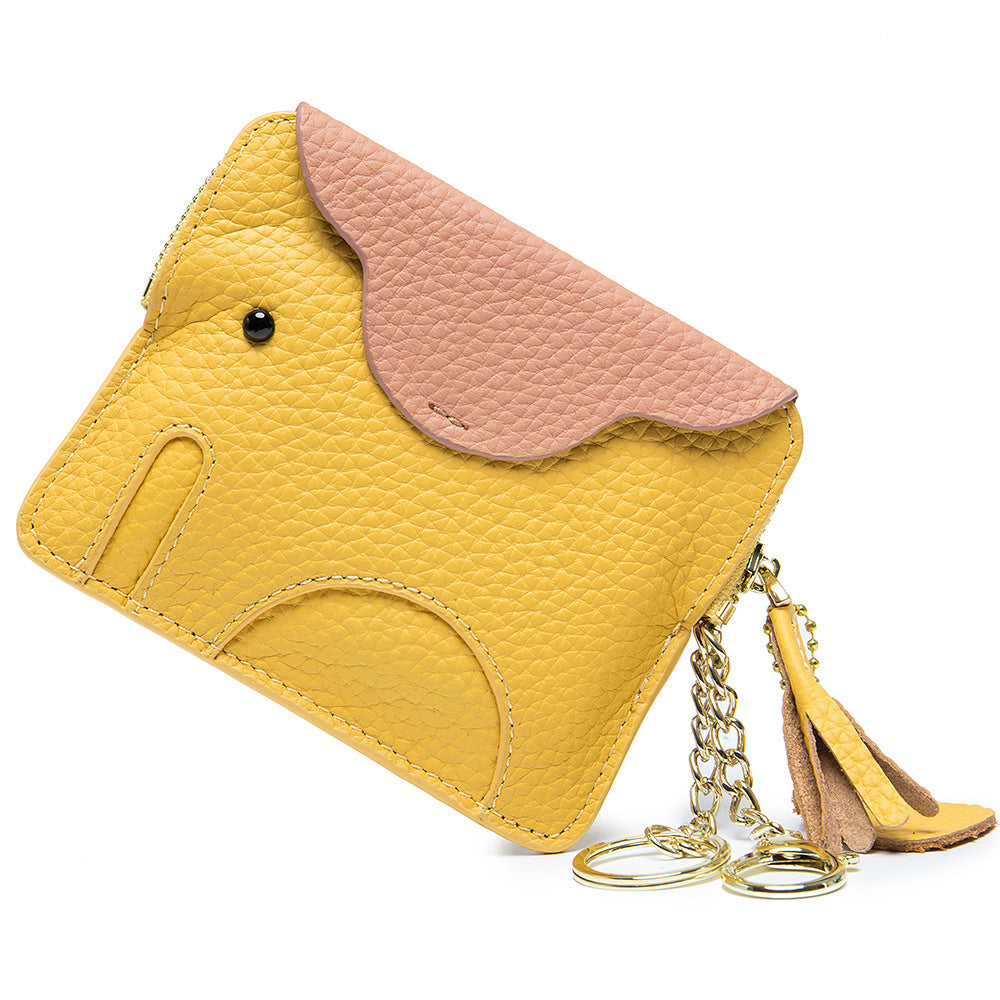 Colour-Block Elephant Leather Coin Purse – Genuine Cowhide Mini Bag