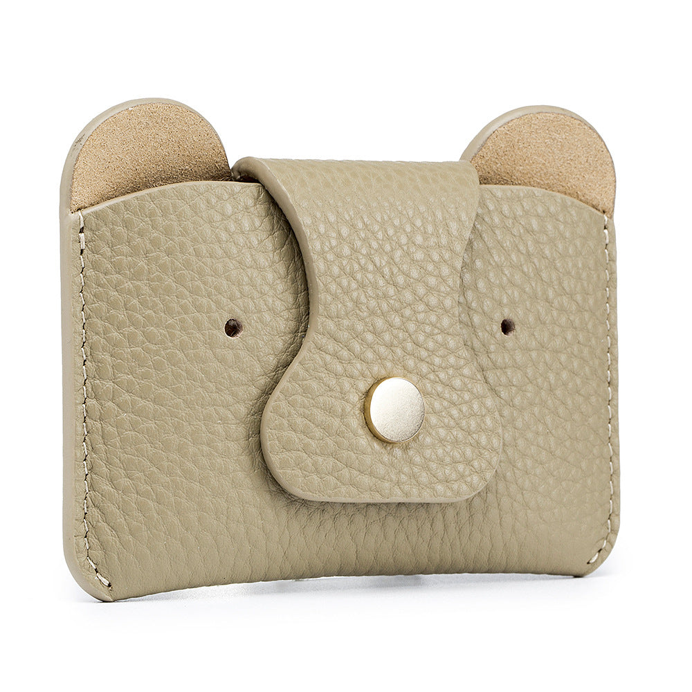 Cute Bear Card Bag – Slim Cowhide Coin & Card Purse