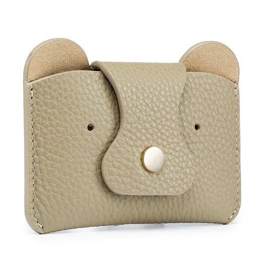 Cute Bear Card Bag – Slim Cowhide Coin & Card Purse