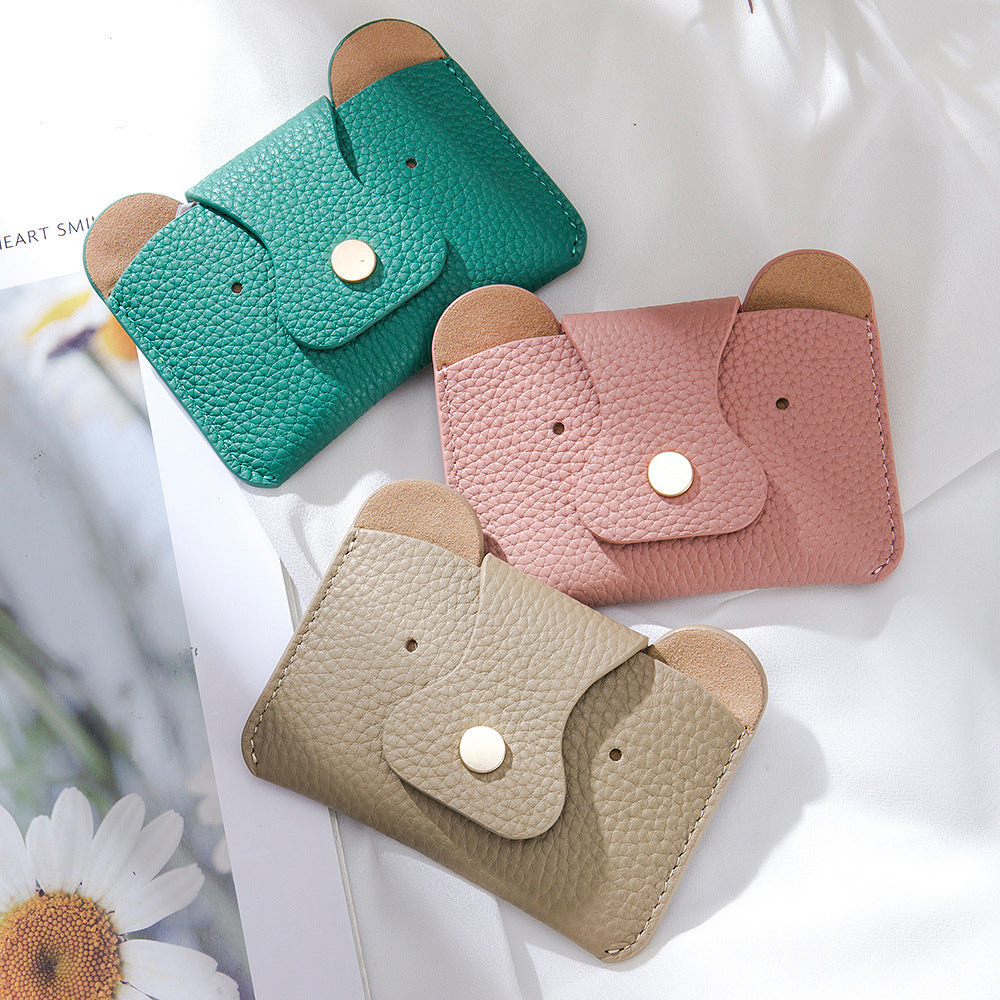 Cute Bear Card Bag – Slim Cowhide Coin & Card Purse