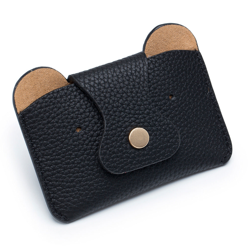Cute Bear Card Bag – Slim Cowhide Coin & Card Purse