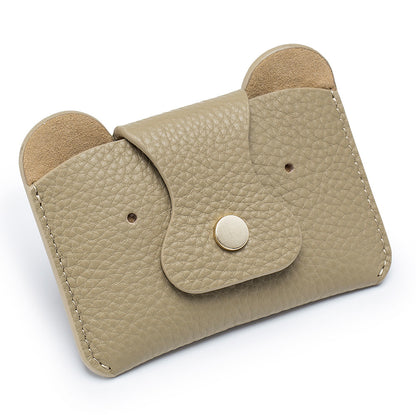 Cute Bear Card Bag – Slim Cowhide Coin & Card Purse