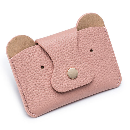 Cute Bear Card Bag – Slim Cowhide Coin & Card Purse