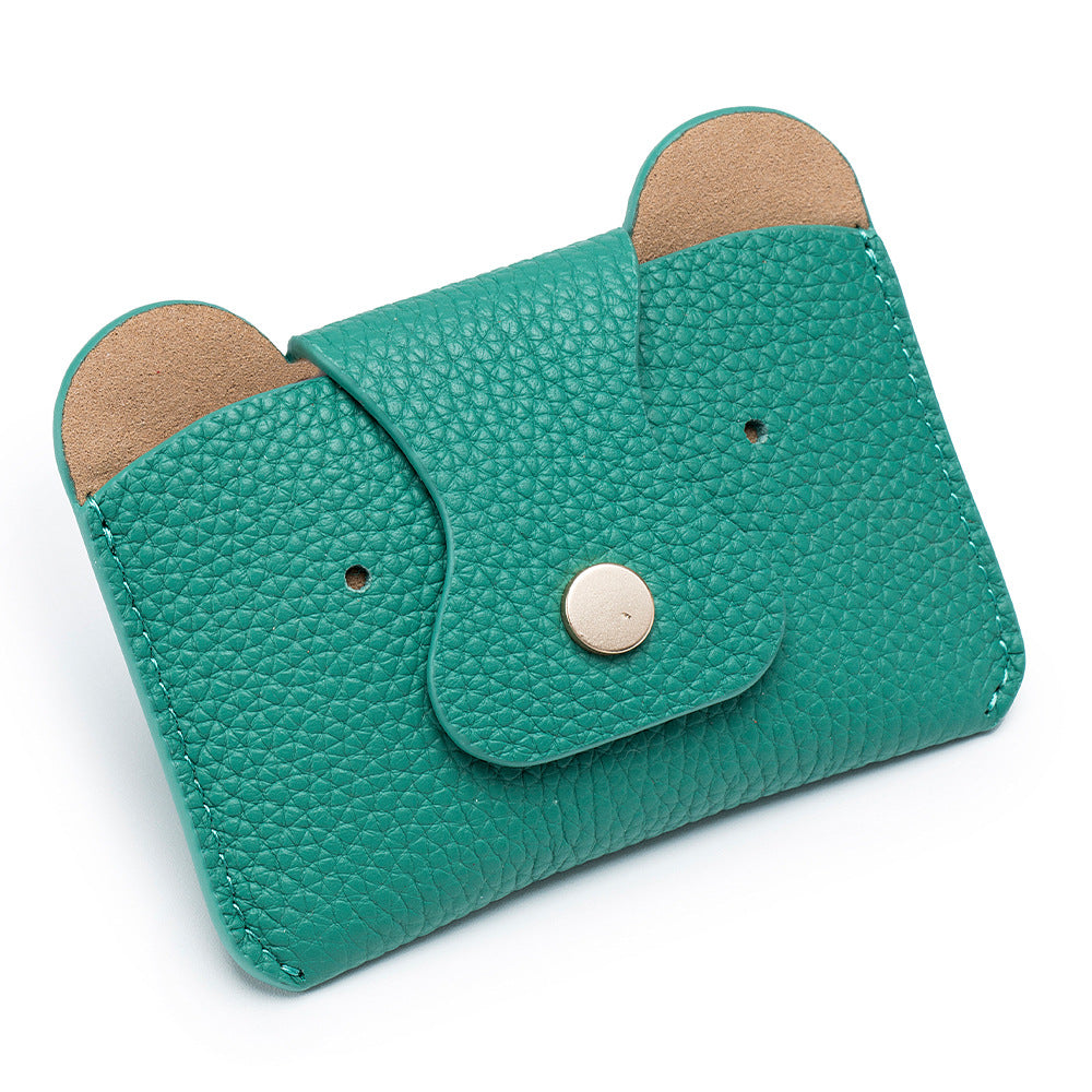 Cute Bear Card Bag – Slim Cowhide Coin & Card Purse