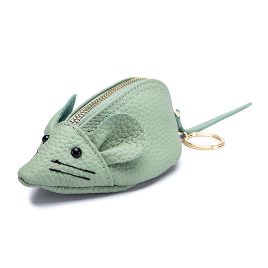 Cute Mouse Leather Coin Purse – Mini Cowhide Cartoon Bag