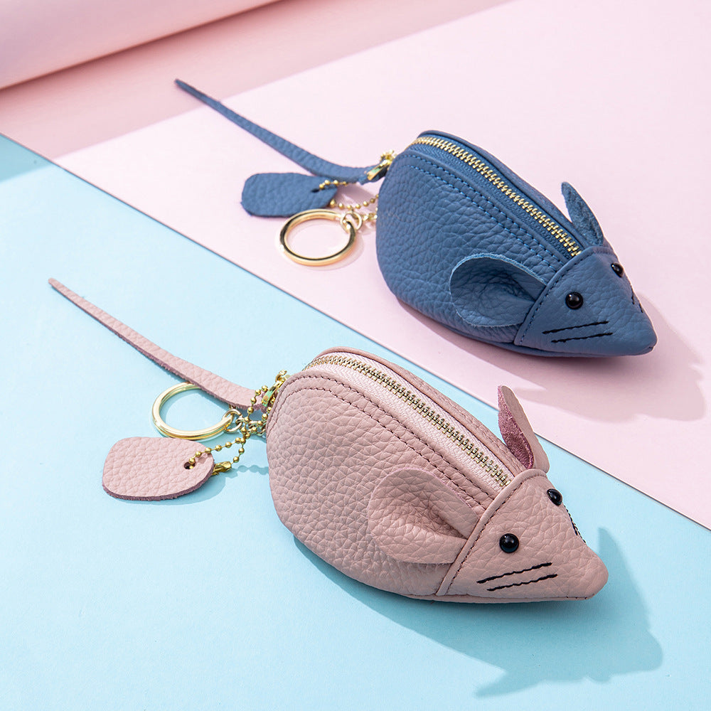 Cute Mouse Leather Coin Purse – Mini Cowhide Cartoon Bag