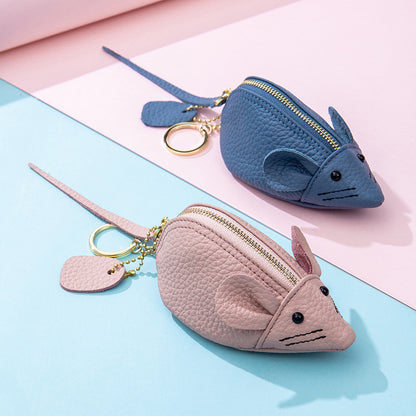 Cute Mouse Leather Coin Purse – Mini Cowhide Cartoon Bag