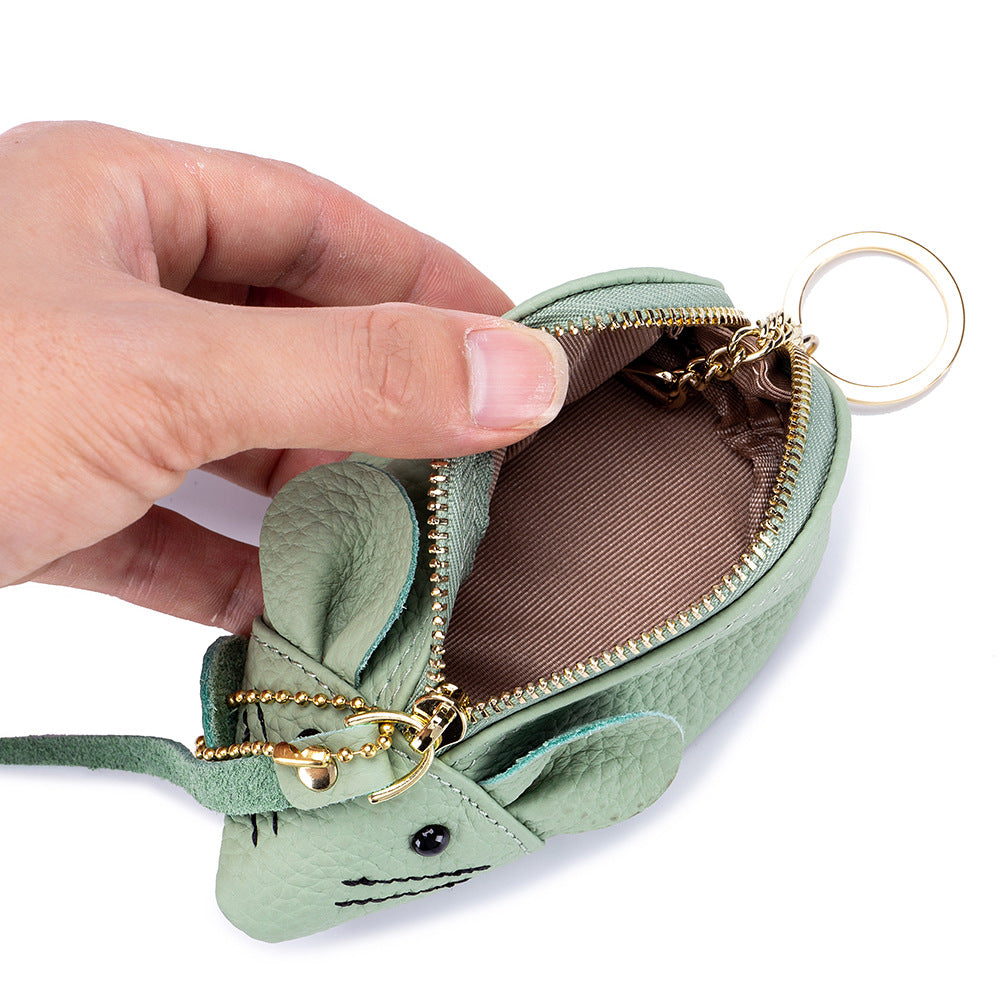 Cute Mouse Leather Coin Purse – Mini Cowhide Cartoon Bag