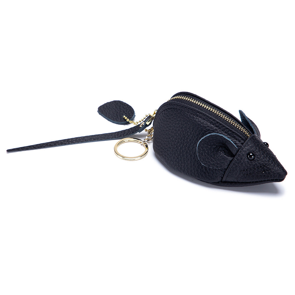 Cute Mouse Leather Coin Purse – Mini Cowhide Cartoon Bag