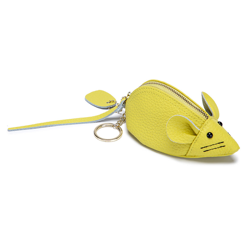 Cute Mouse Leather Coin Purse – Mini Cowhide Cartoon Bag