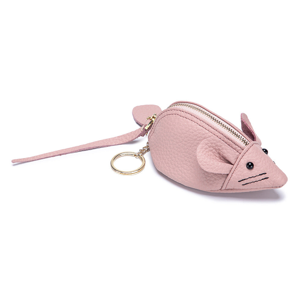 Cute Mouse Leather Coin Purse – Mini Cowhide Cartoon Bag