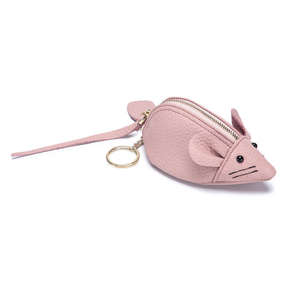 Cute Mouse Leather Coin Purse – Mini Cowhide Cartoon Bag