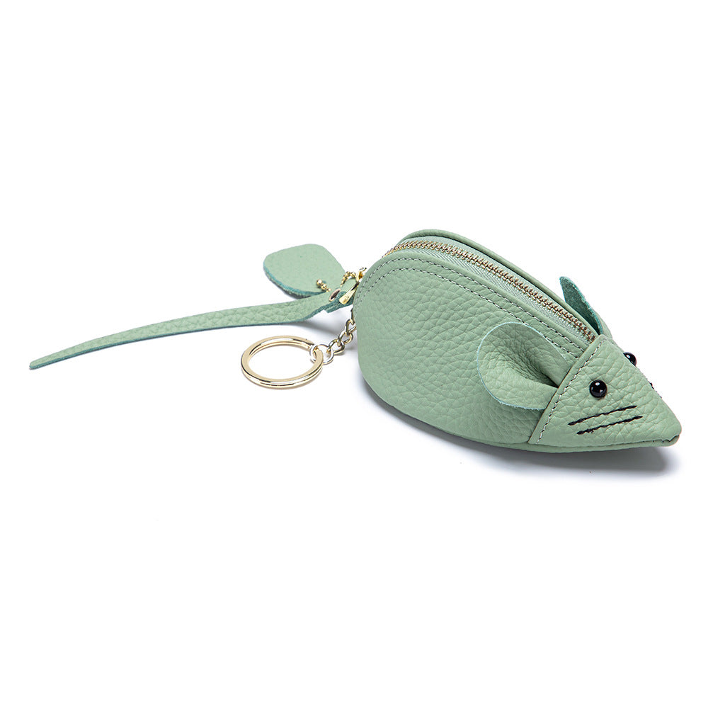 Cute Mouse Leather Coin Purse – Mini Cowhide Cartoon Bag