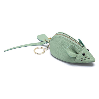 Cute Mouse Leather Coin Purse – Mini Cowhide Cartoon Bag