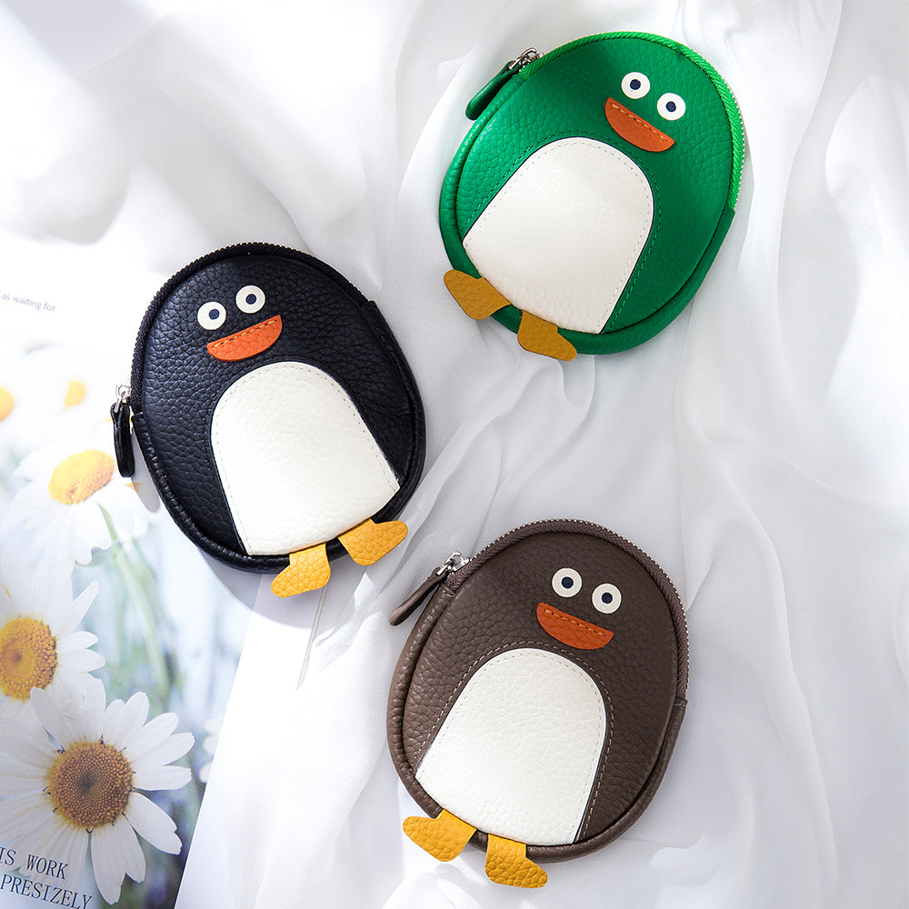 Cute Penguin Shaped Leather Coin Purse – Mini Cowhide Animal Clutch Bag