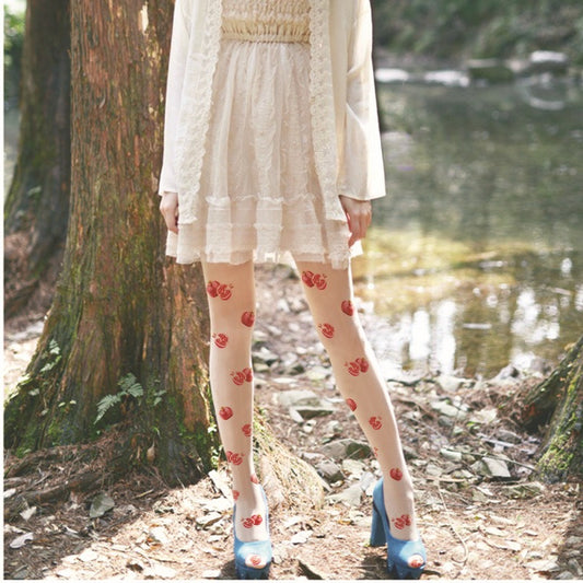 Cute Pomegranate Print Tights
