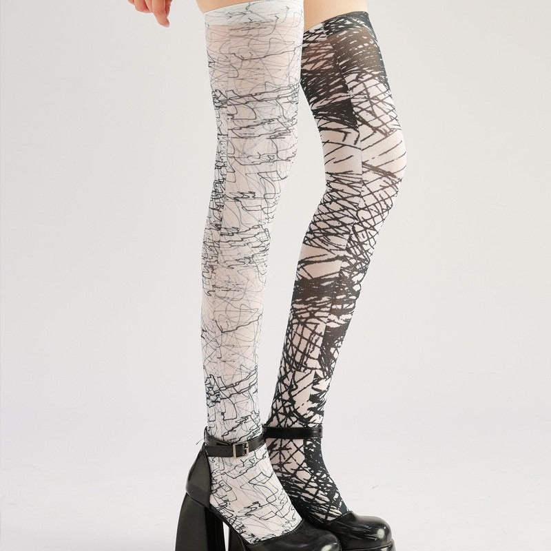 Gothic Dark Line Stockings with high elasticity, perfect for parties, cosplay, events, and street fashion