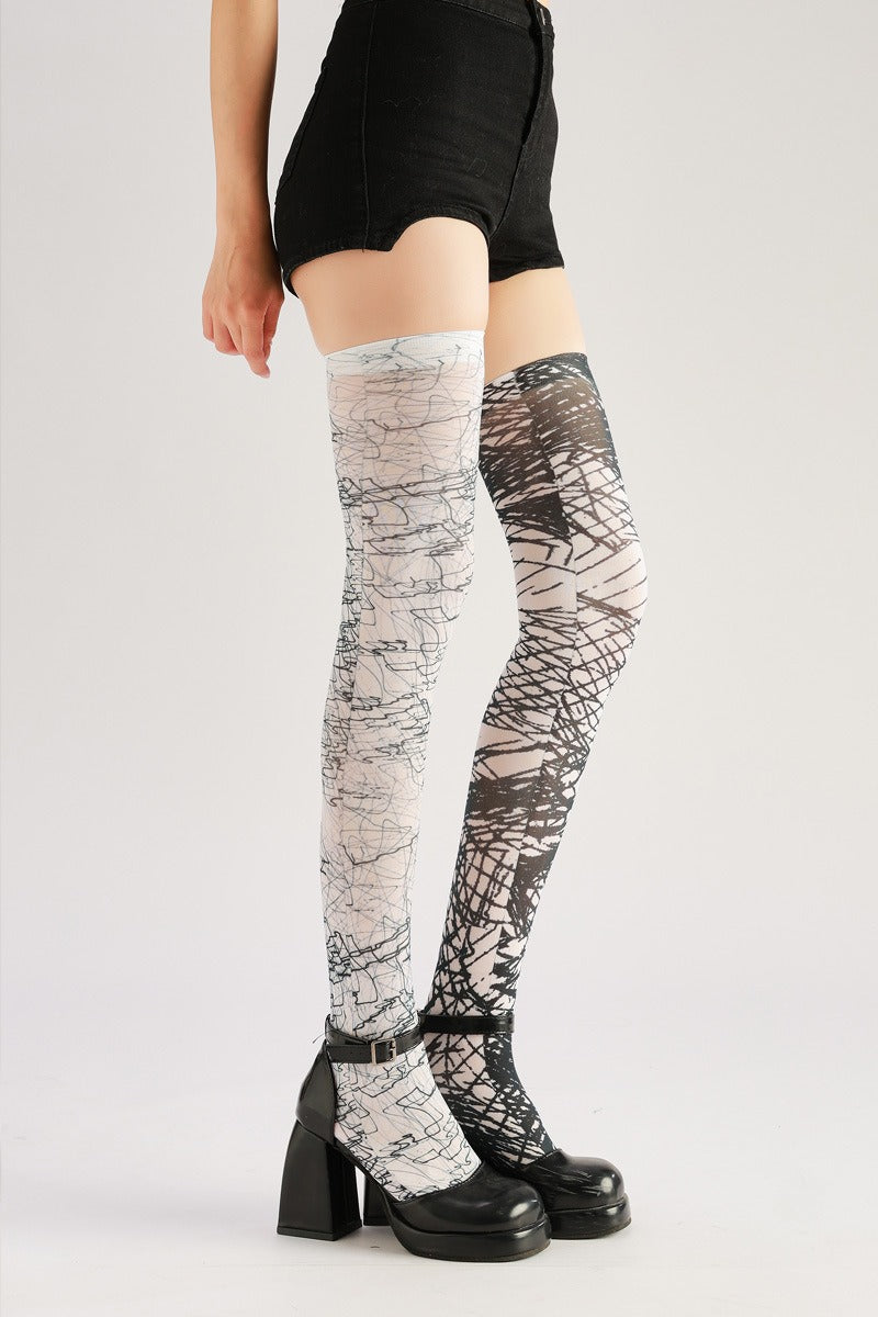 Gothic Dark Line Stockings with high elasticity, perfect for parties, cosplay, events, and street fashion