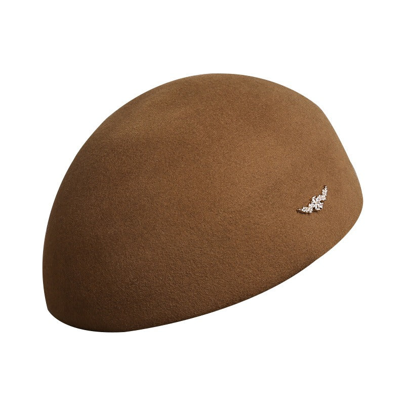 Elegant Winter Wool Beret with Rhinestone Accent-Grainvity