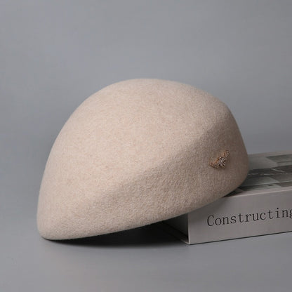 Elegant Winter Wool Beret with Rhinestone Accent-Grainvity
