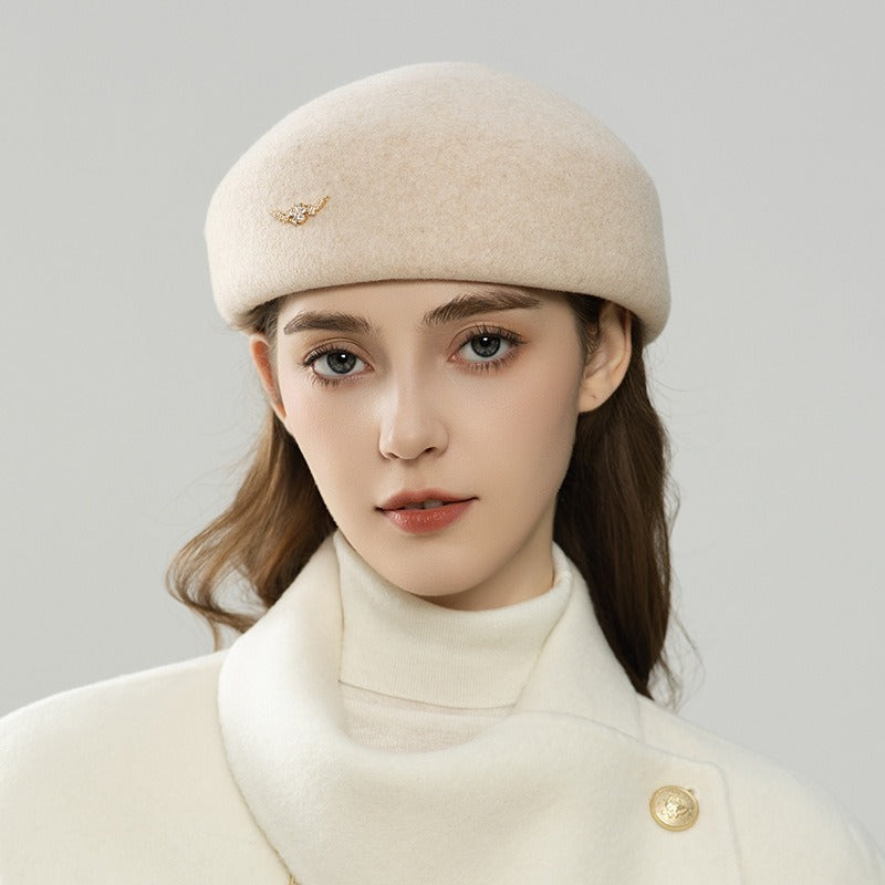 Elegant Winter Wool Beret with Rhinestone Accent-Grainvity