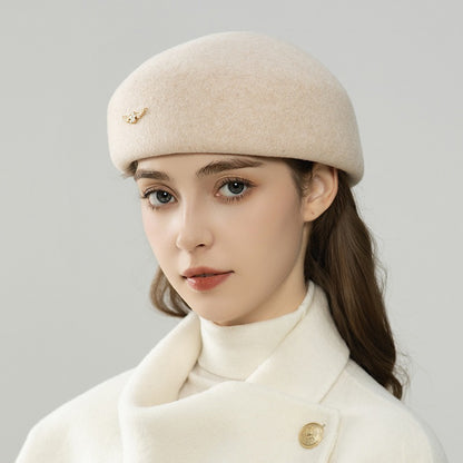 Elegant Winter Wool Beret with Rhinestone Accent-Grainvity