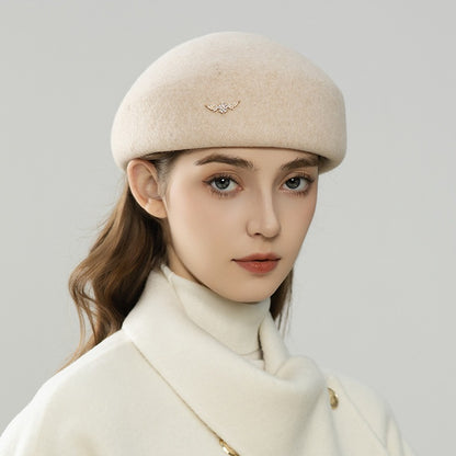 Elegant Winter Wool Beret with Rhinestone Accent-Grainvity