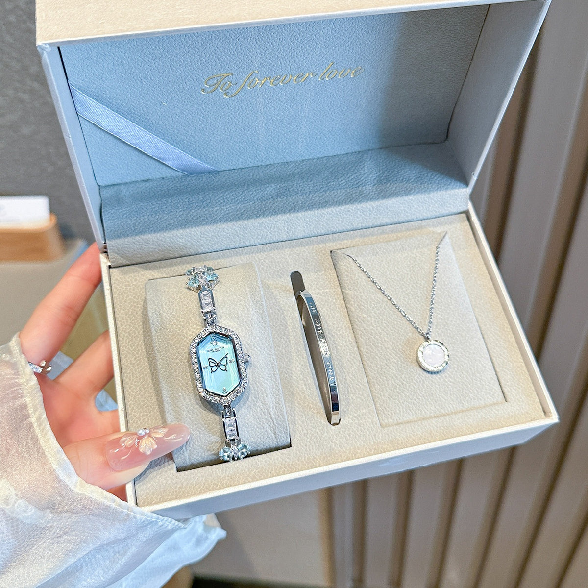 Rotating Butterfly Watch Gift Set with Matching Bangle & Necklace set