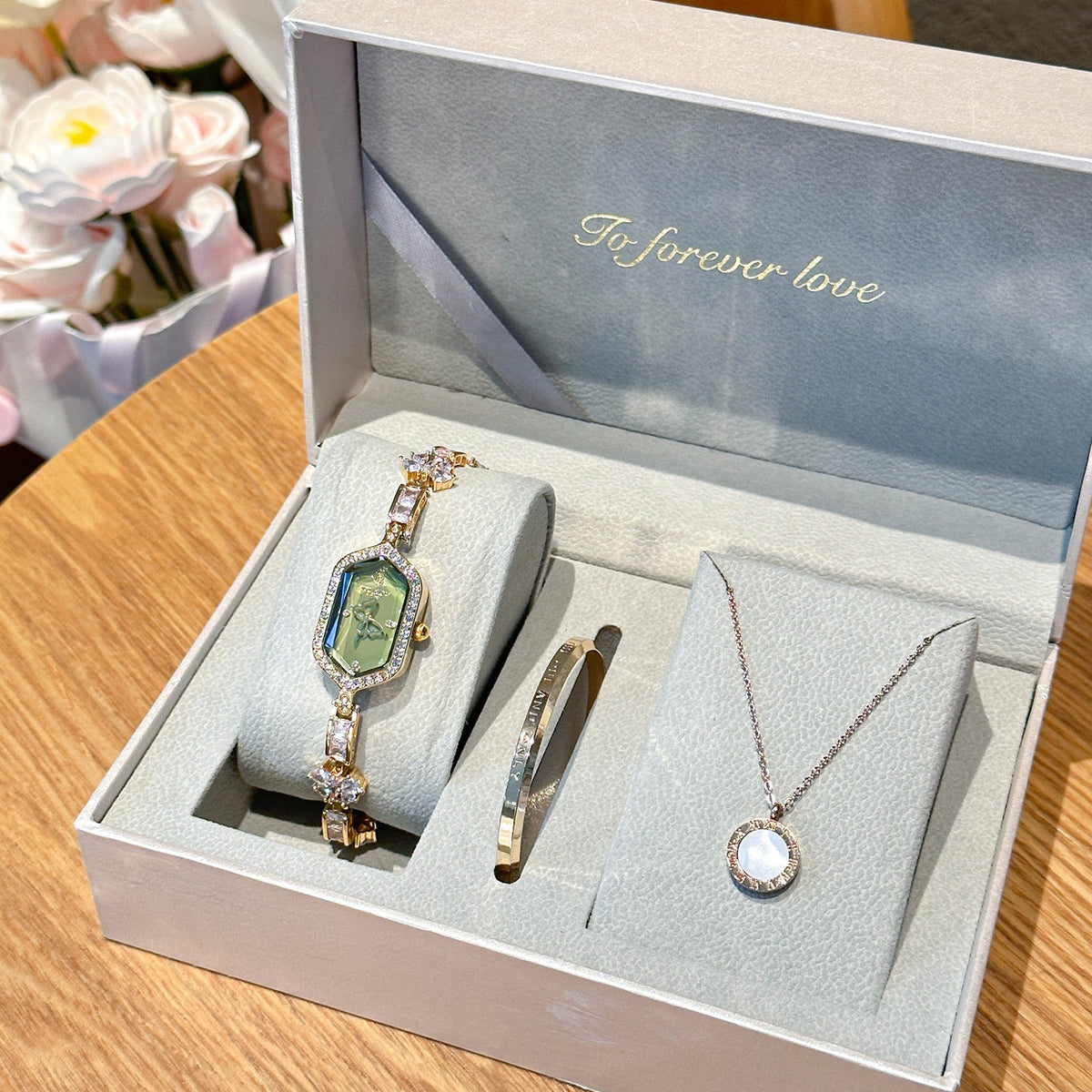 Rotating Butterfly Watch Gift Set with Matching Bangle & Necklace