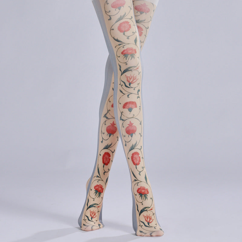 Elizabethan Floral Tights with high elasticity and compression,shaping fit and ideal for weddings, parties, ethnic outfits, and street fashion