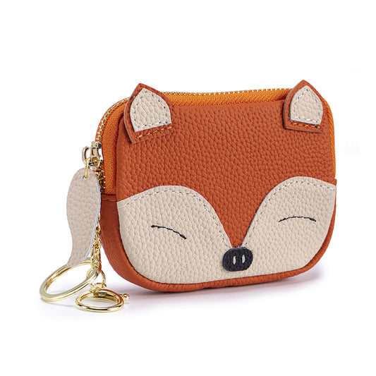Embroidered Fox Coin Purse – Genuine Cowhide Mini Bag
