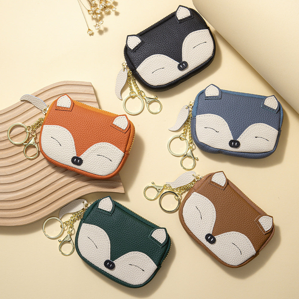 Embroidered Fox Coin Purse – Genuine Cowhide Mini Bag
