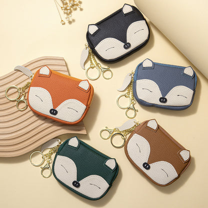 Embroidered Fox Coin Purse – Genuine Cowhide Mini Bag