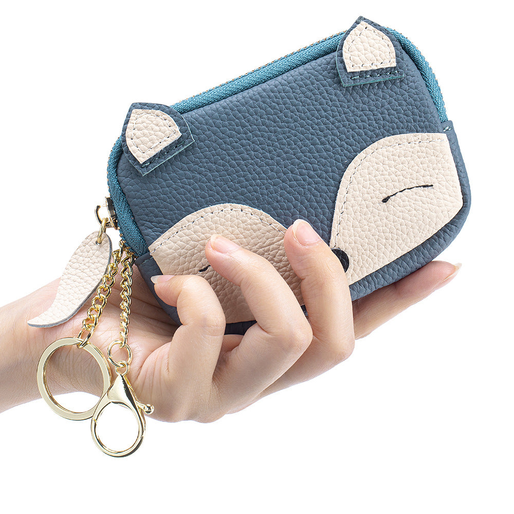 Embroidered Fox Coin Purse – Genuine Cowhide Mini Bag