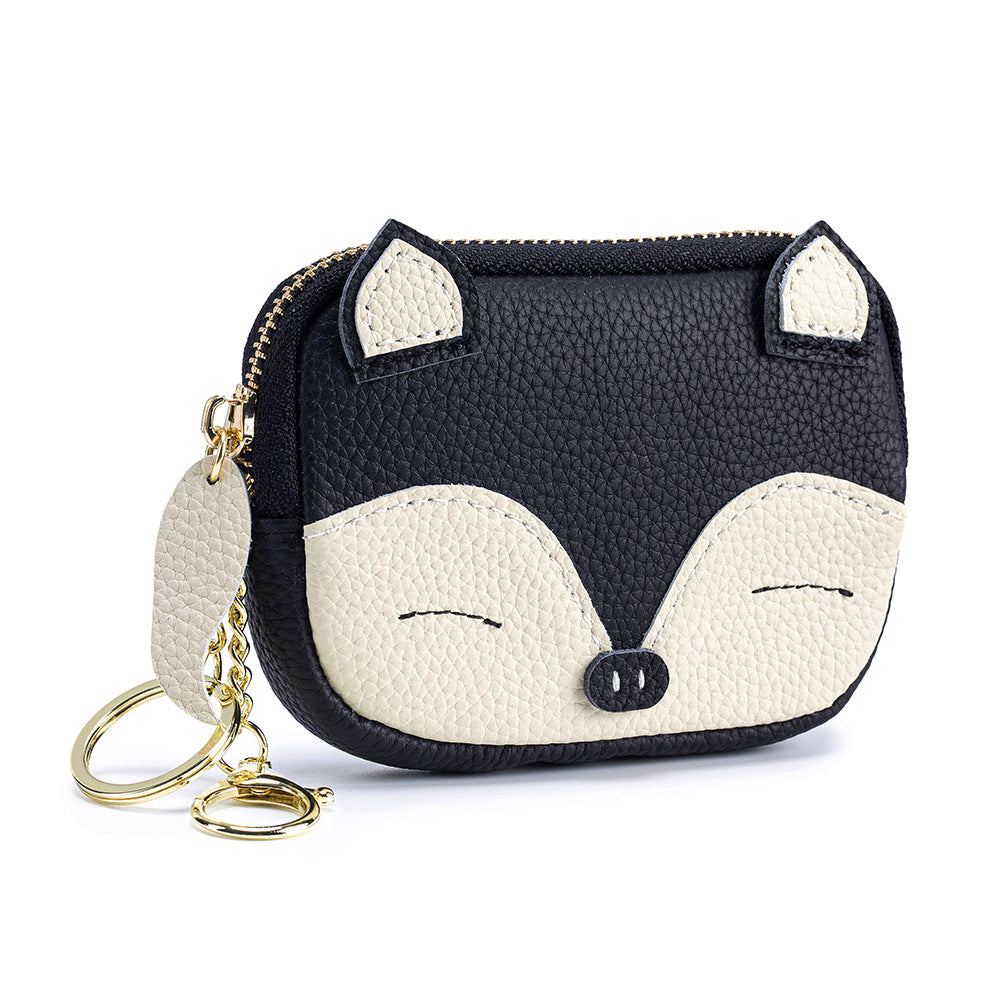 Embroidered Fox Coin Purse – Genuine Cowhide Mini Bag