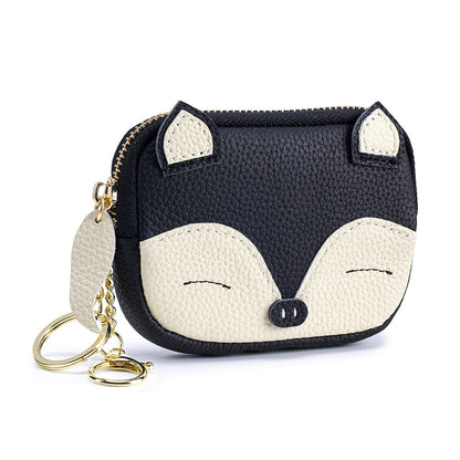 Embroidered Fox Coin Purse – Genuine Cowhide Mini Bag