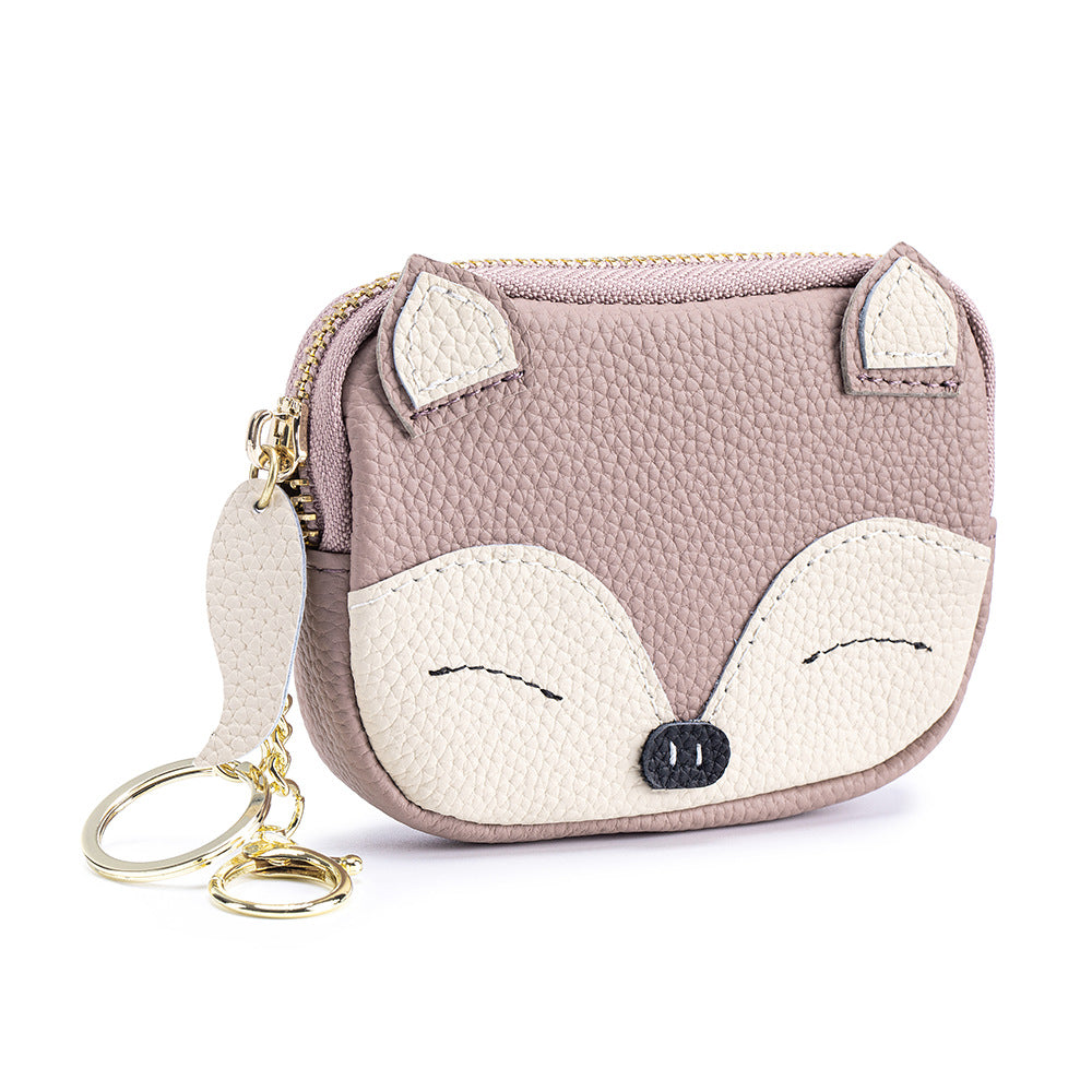 Embroidered Fox Coin Purse – Genuine Cowhide Mini Bag