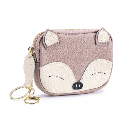 Embroidered Fox Coin Purse – Genuine Cowhide Mini Bag
