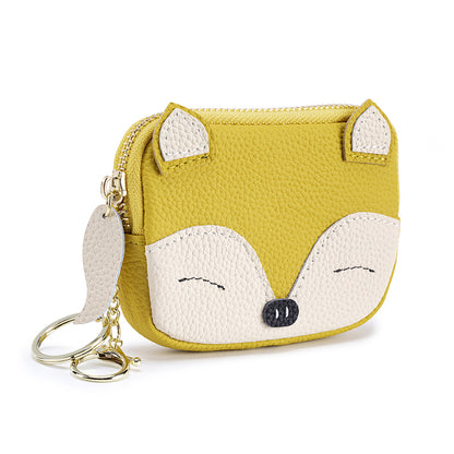 Embroidered Fox Coin Purse – Genuine Cowhide Mini Bag