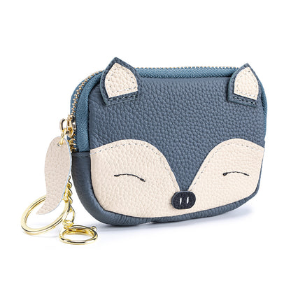 Embroidered Fox Coin Purse – Genuine Cowhide Mini Bag