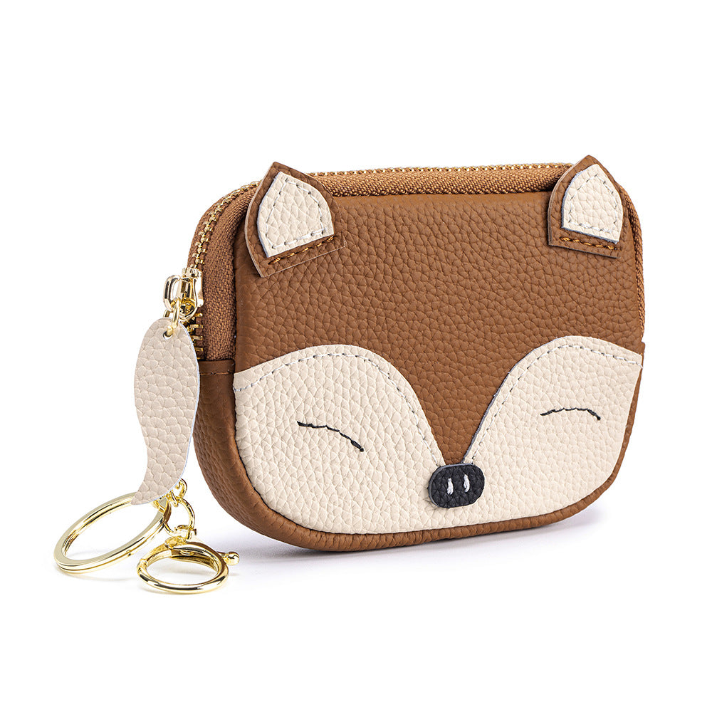 Embroidered Fox Coin Purse – Genuine Cowhide Mini Bag