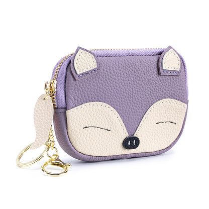 Embroidered Fox Coin Purse – Genuine Cowhide Mini Bag