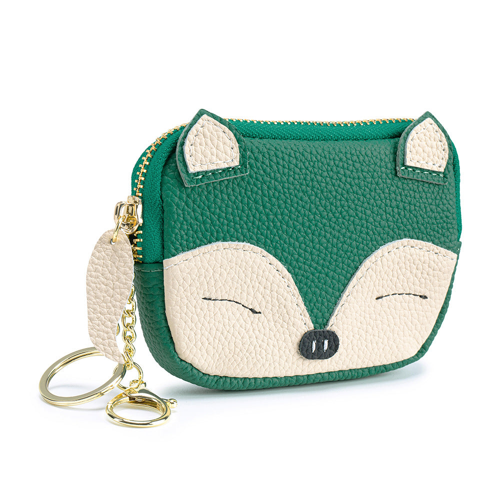 Embroidered Fox Coin Purse – Genuine Cowhide Mini Bag