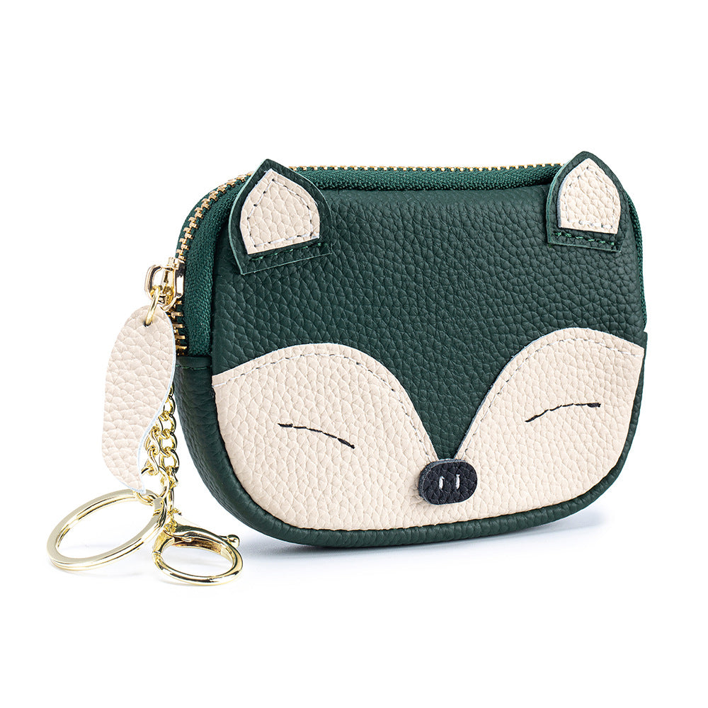Embroidered Fox Coin Purse – Genuine Cowhide Mini Bag