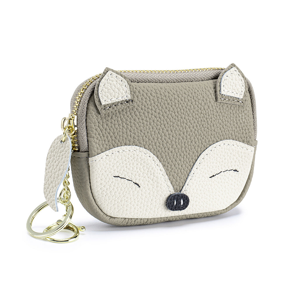 Embroidered Fox Coin Purse – Genuine Cowhide Mini Bag