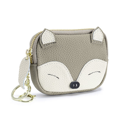 Embroidered Fox Coin Purse – Genuine Cowhide Mini Bag