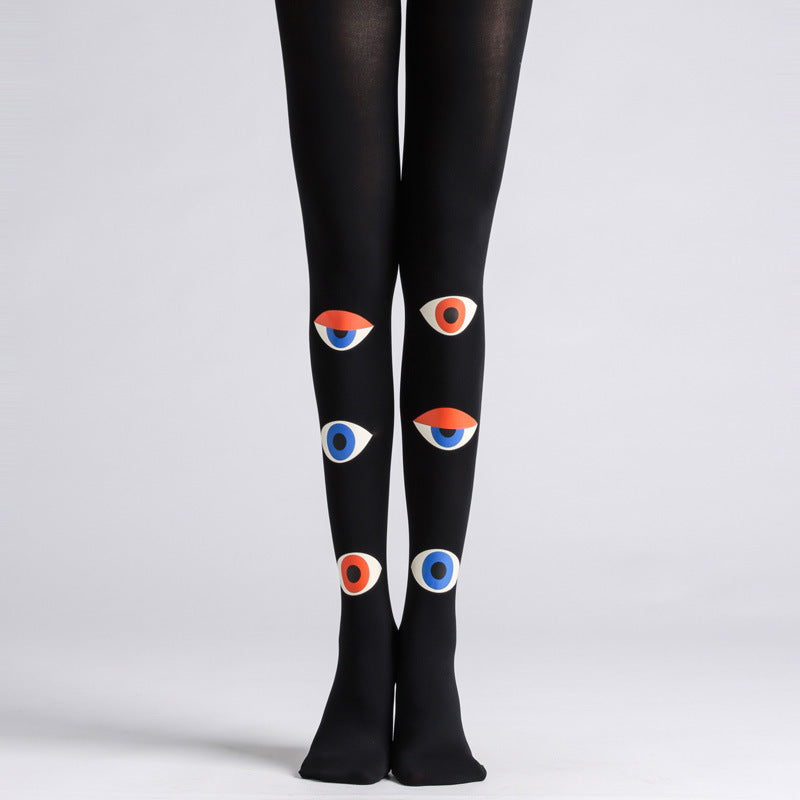 Eyes Black Tights Funky Stockings Boho with high elasticity, perfect for parties, cosplay, events, and street fashion
